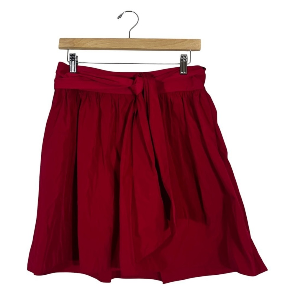 NWT Express High Waist Solid Pleated Mini Skirt Red Preppy Sash Tie Belt Size 8